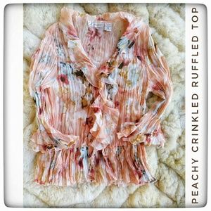 Crinkle Ruffled Button Down Top size Medium